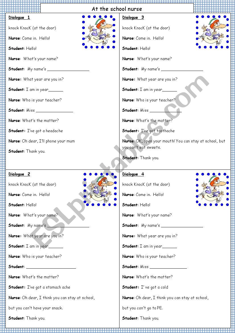 Nurse/ student dialogues worksheet