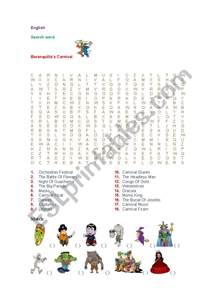 Barrnquillas Carnival worksheet