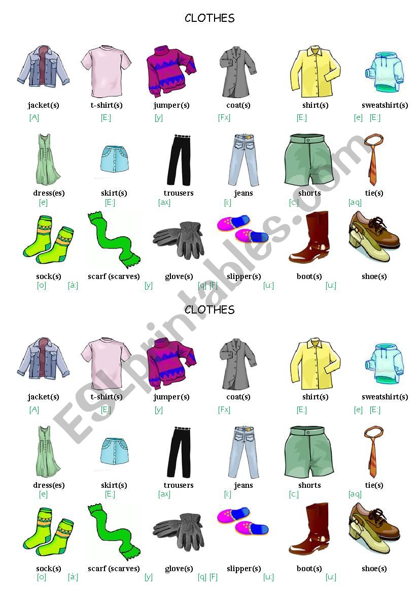 clothes vocabulary esl worksheet by porcelaine31