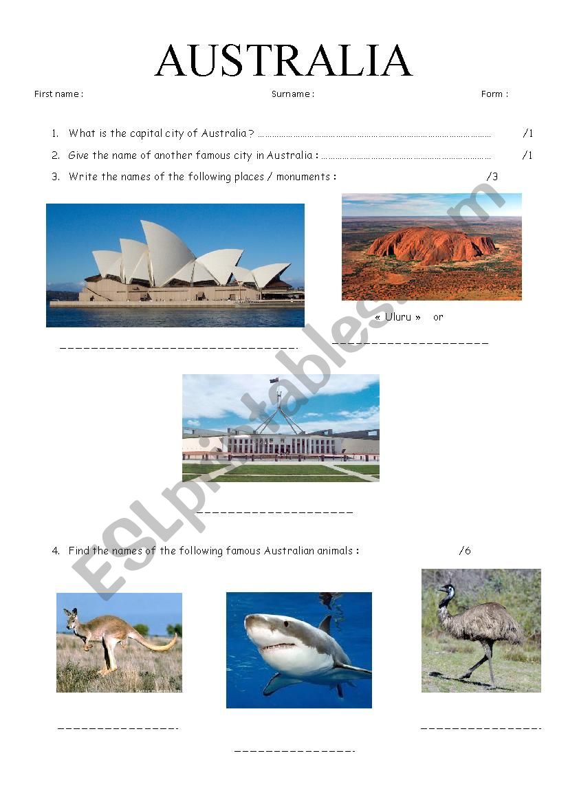 Webquest Australia worksheet
