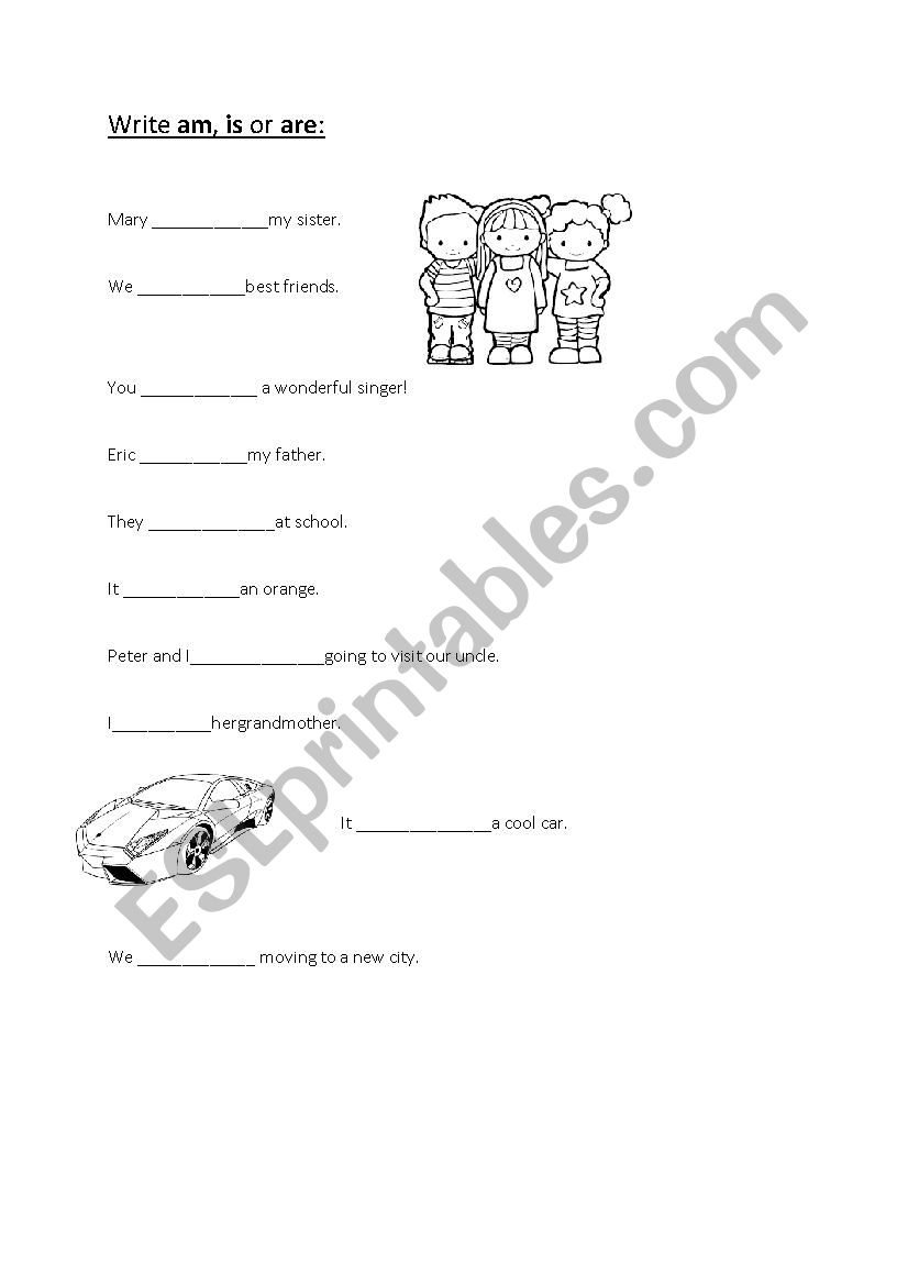 Write am,is or are worksheet