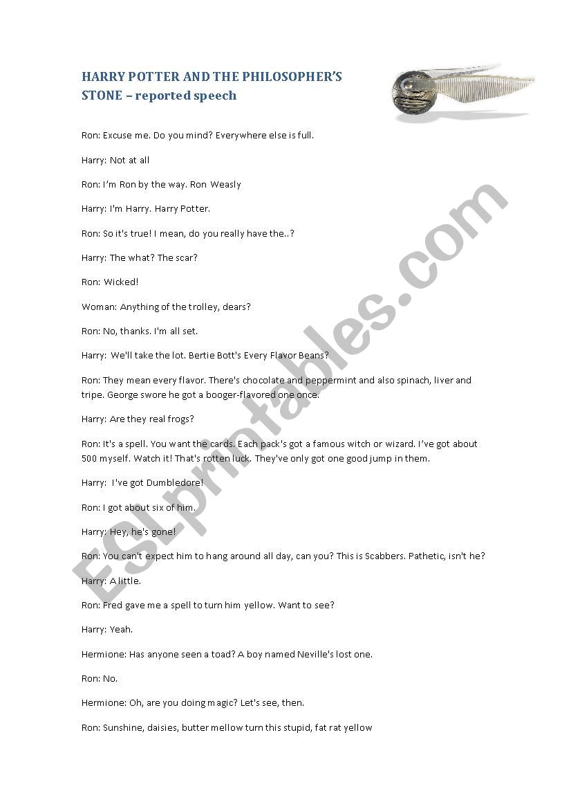 Reported speech- Harry Potter worksheet