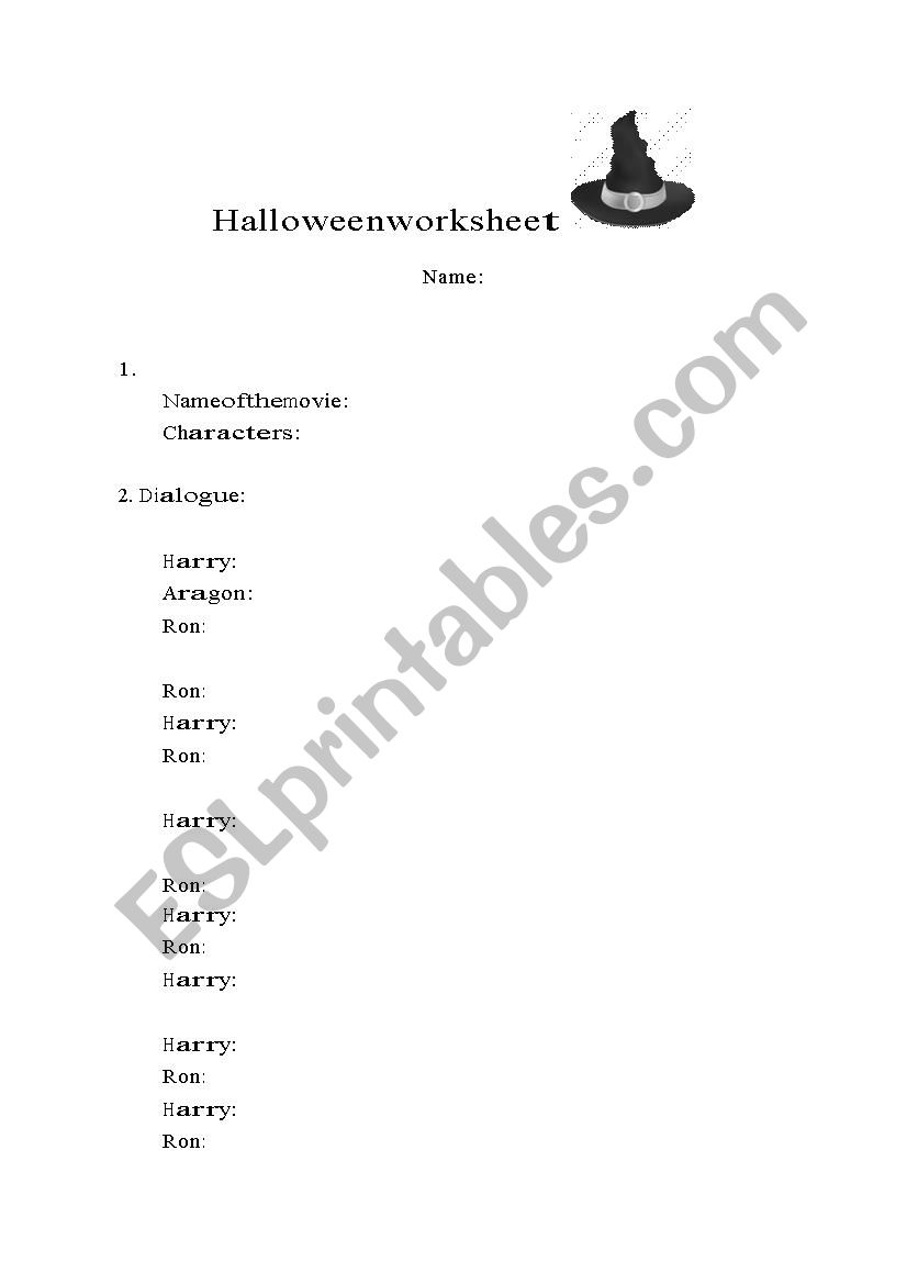 Halloween Harry Potter worksheet