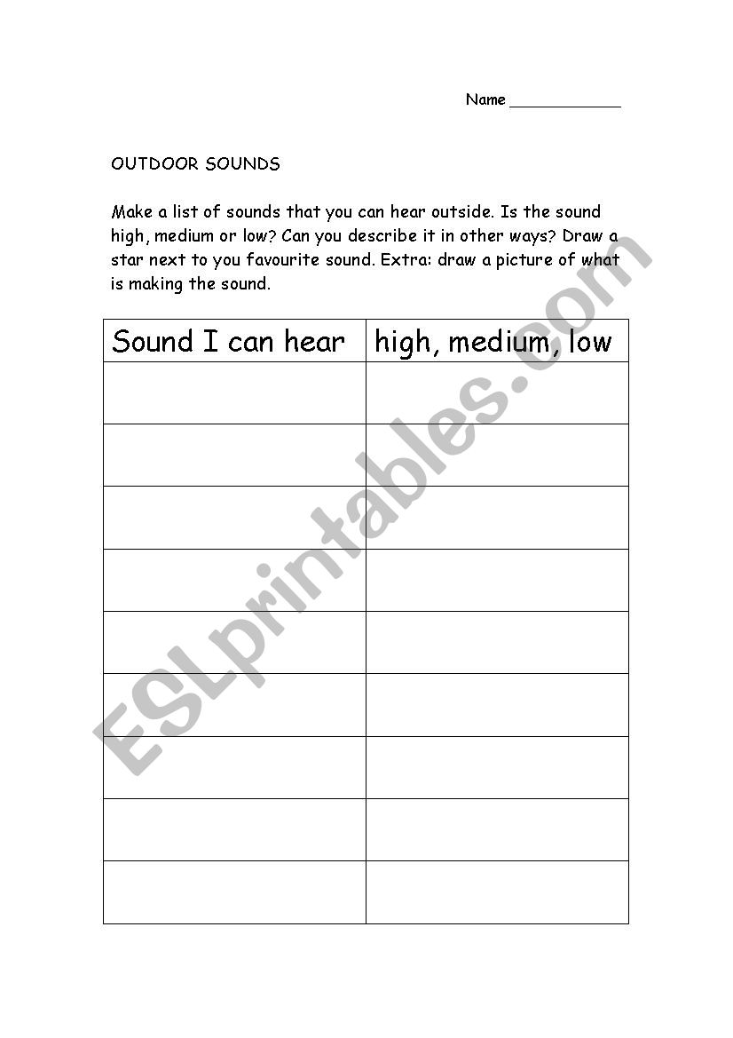 Sounds we can hear worksheet