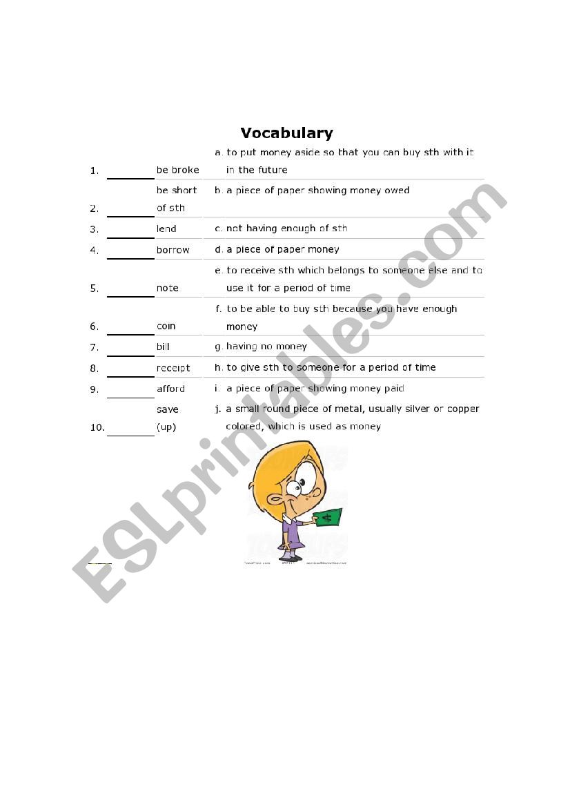 Vocabulary worksheet