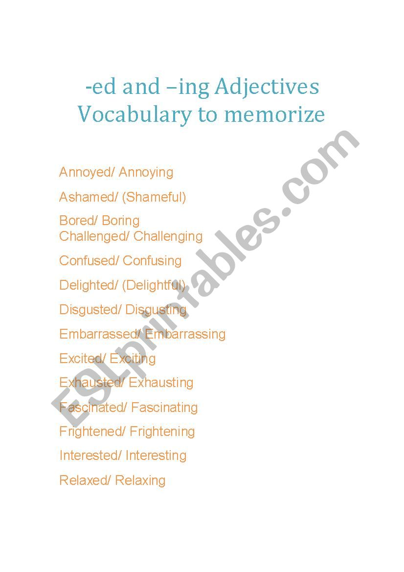 -ed and -ing adjectives  worksheet