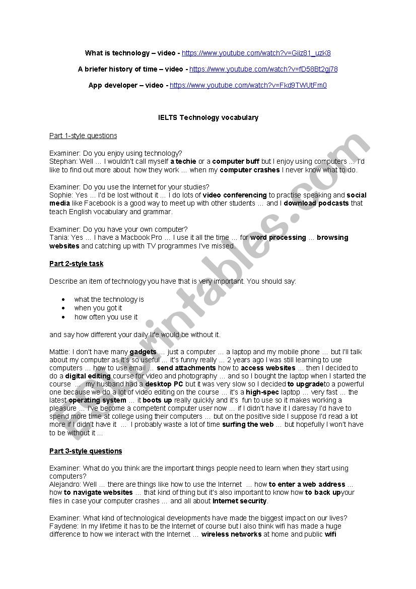 Technology  worksheet