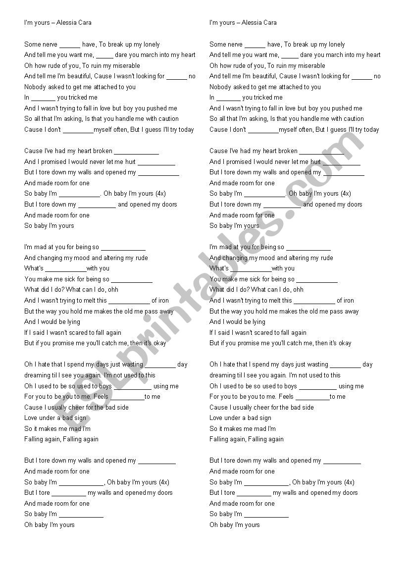 Im yours - Alessia Cara worksheet