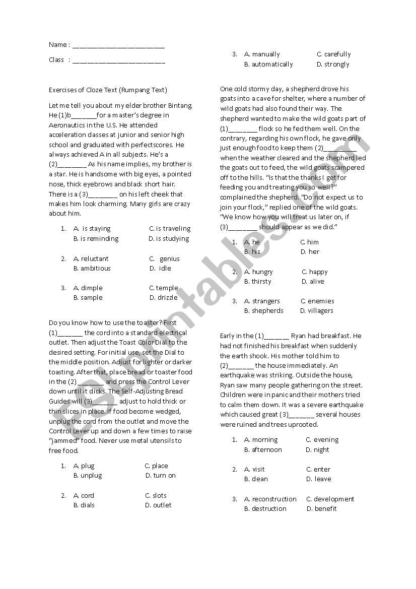 rumpang text/close text worksheet