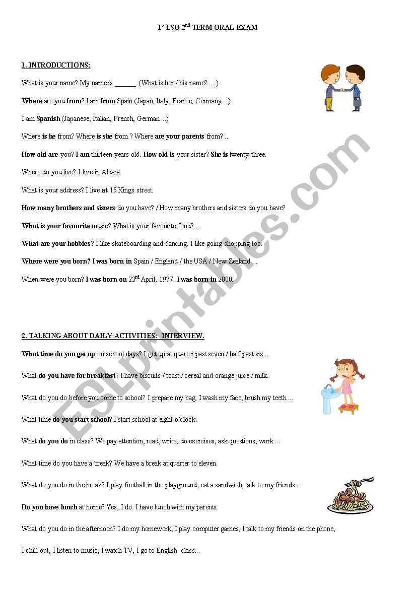 ORAL TEST For Elementary English Students ESL Worksheet By Jperis 