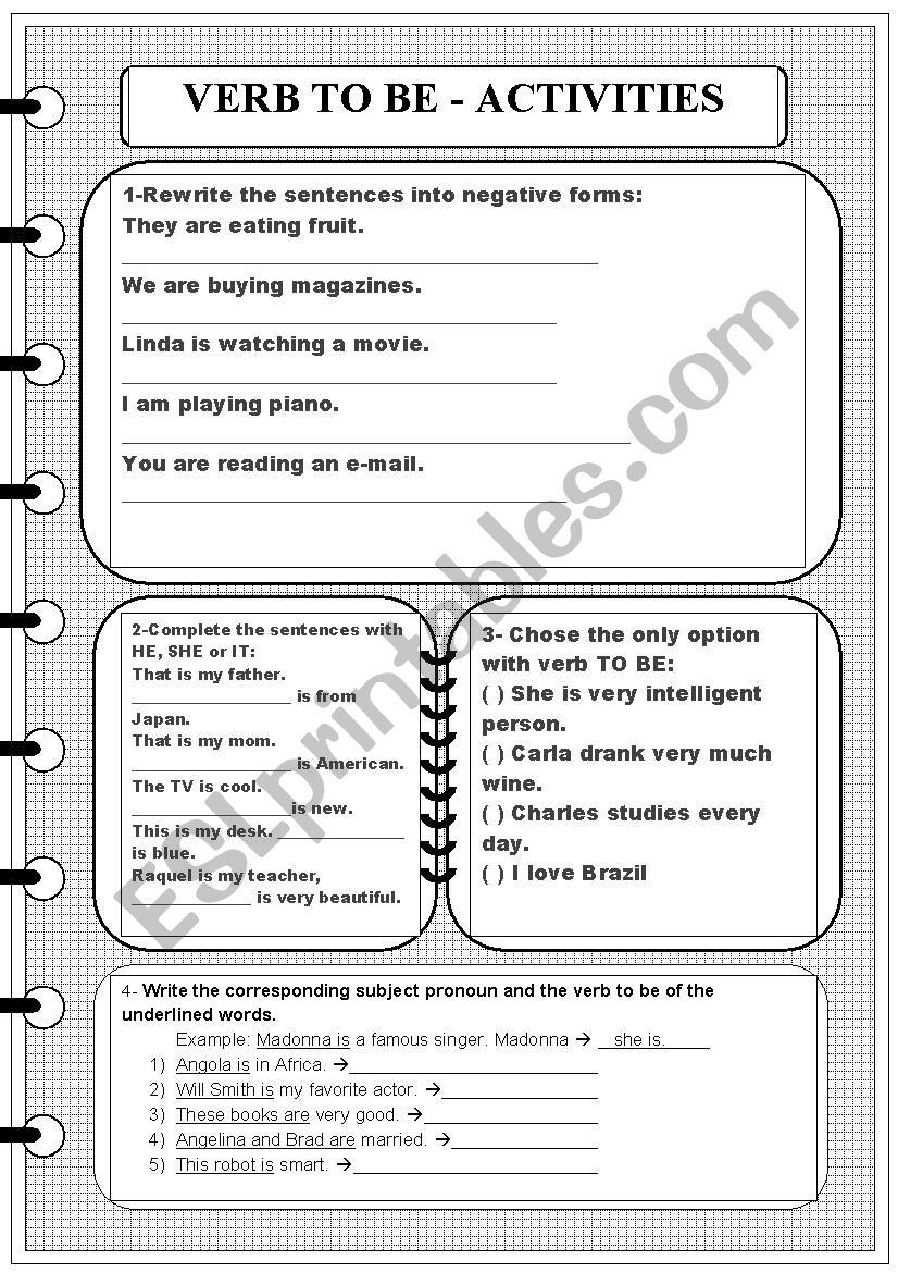 Verb to be review worksheet