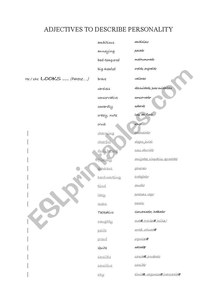 Adjectives to describe personality