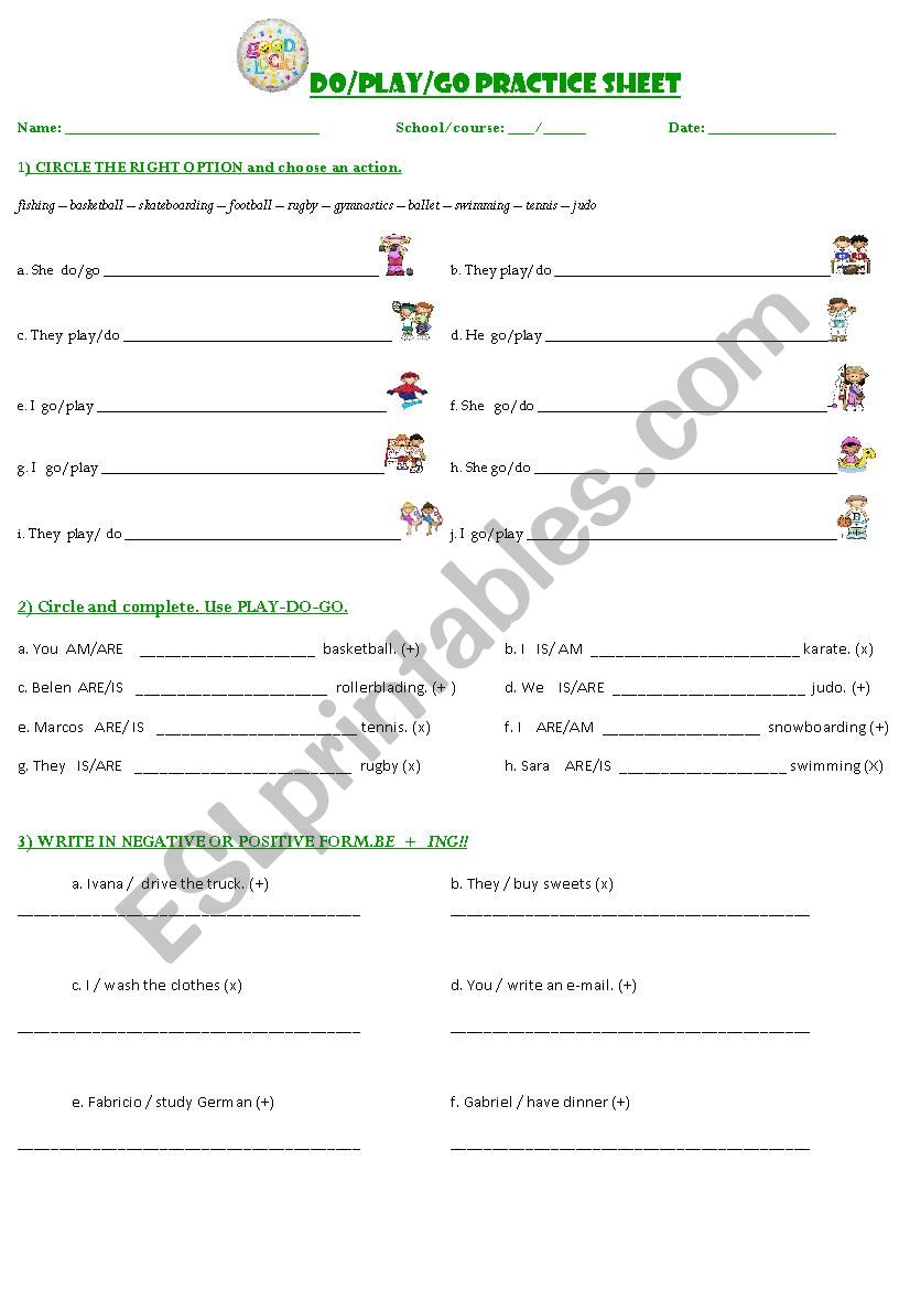 Play do go actions worksheet