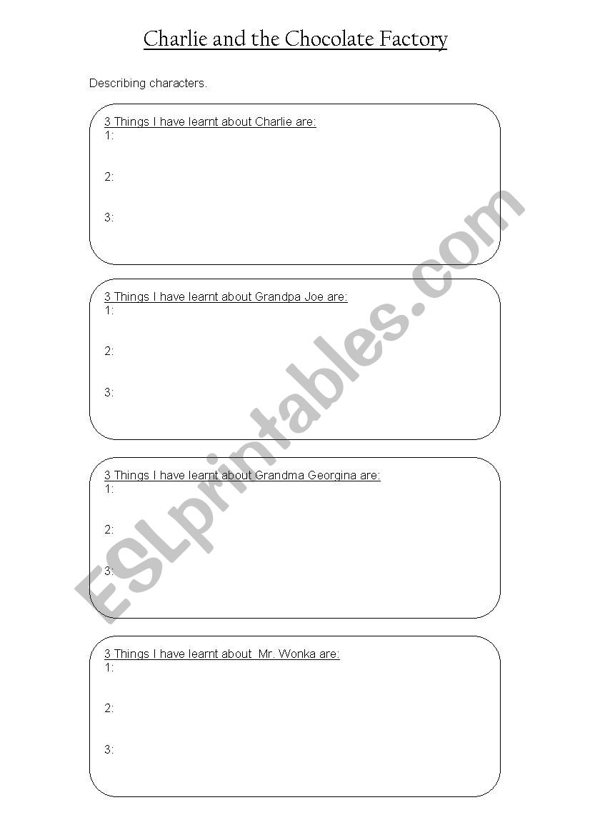 charlie and chocolate factory worksheet