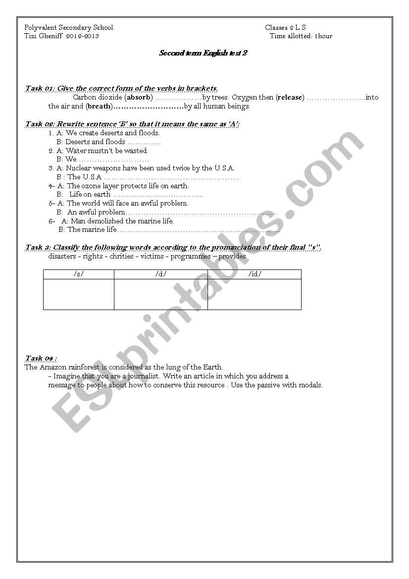 second term test 2 worksheet