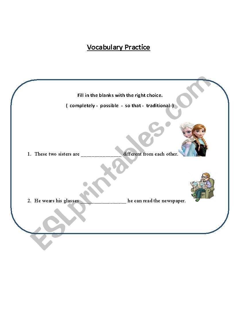 Vocabulary practice worksheet