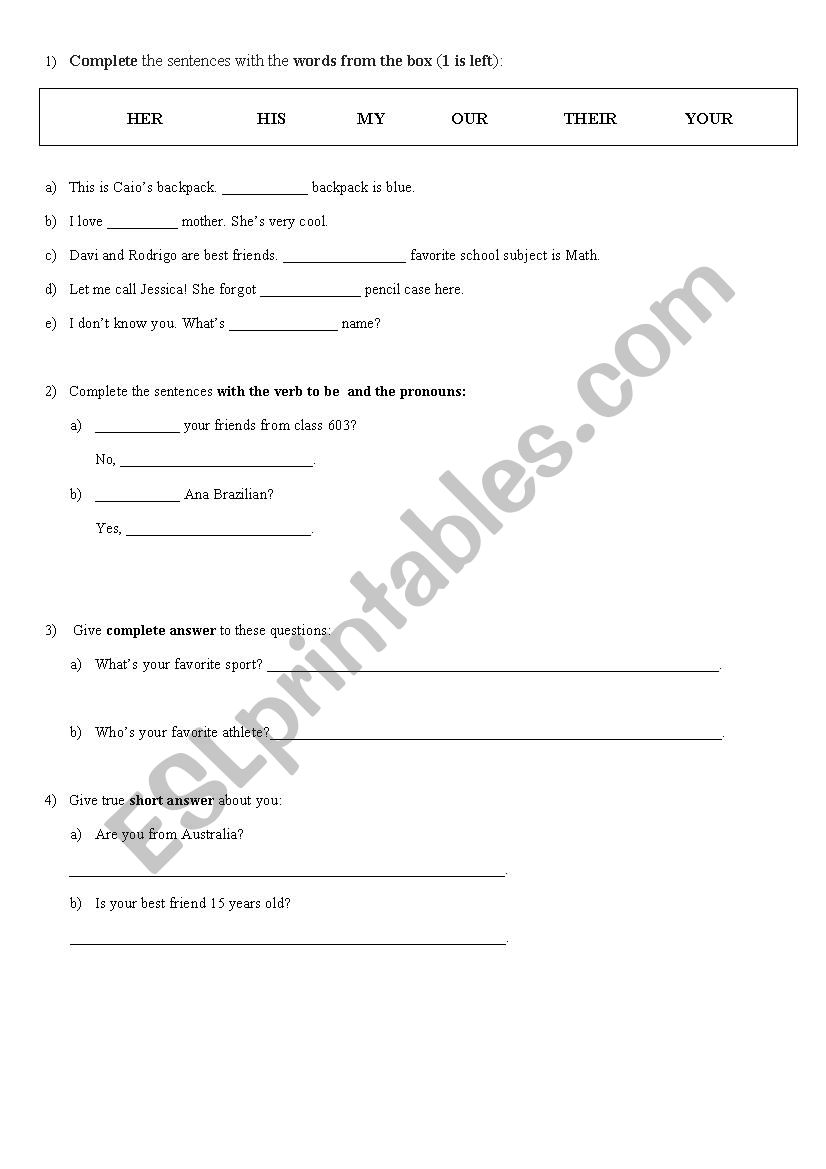 Verb To be worksheet