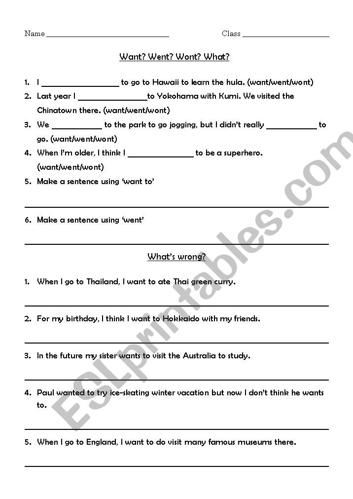 Careless Mistakes Revision sheet (wan, went)