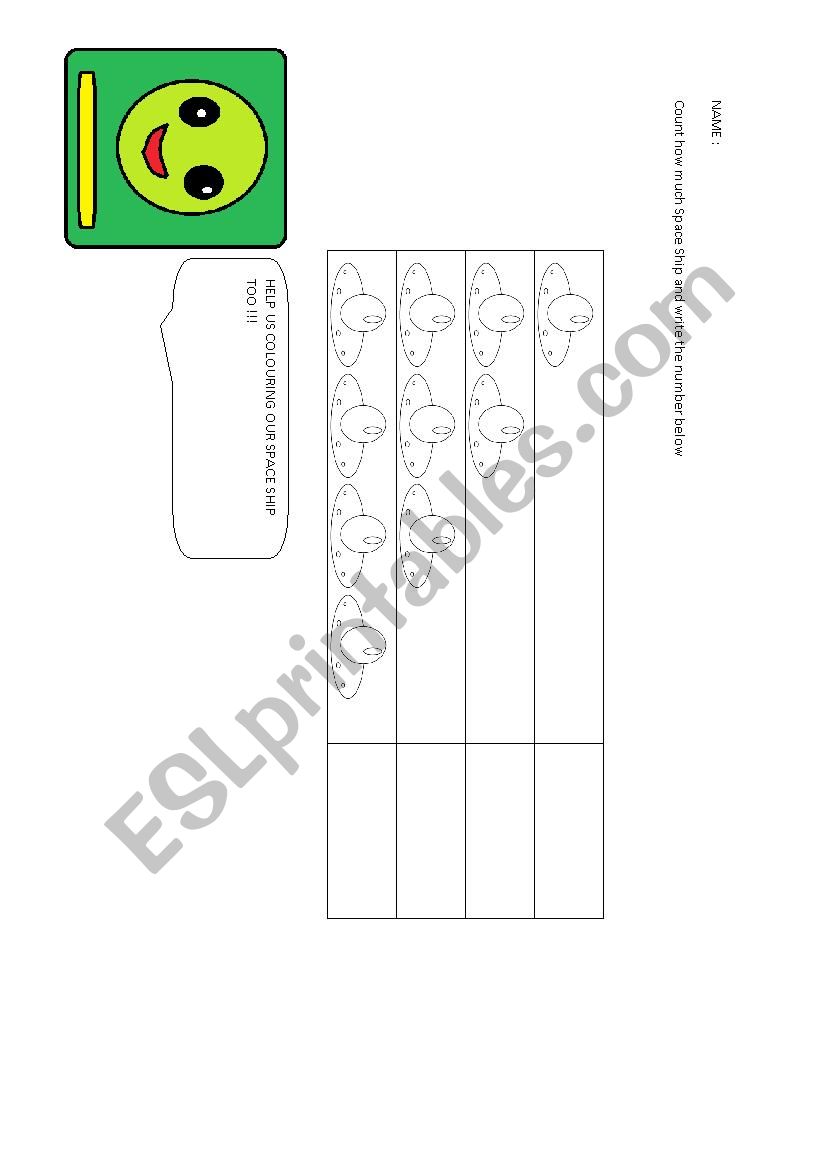 Worksheet Counting and Colouring Space Ship