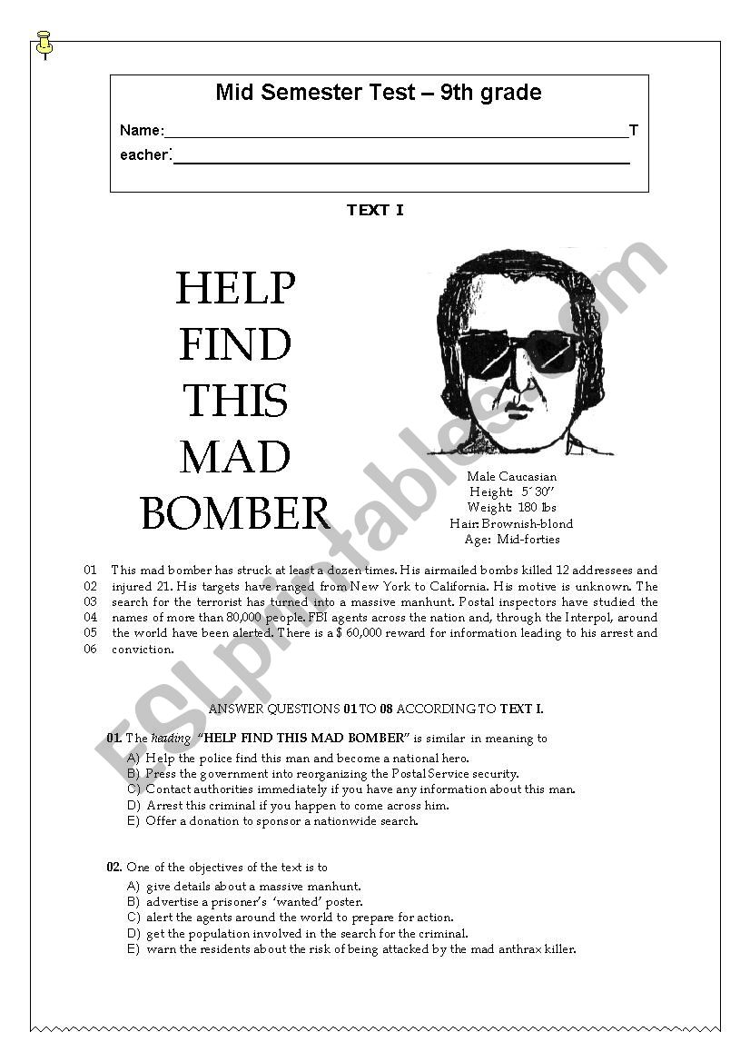 Final Test - 9th Grade worksheet