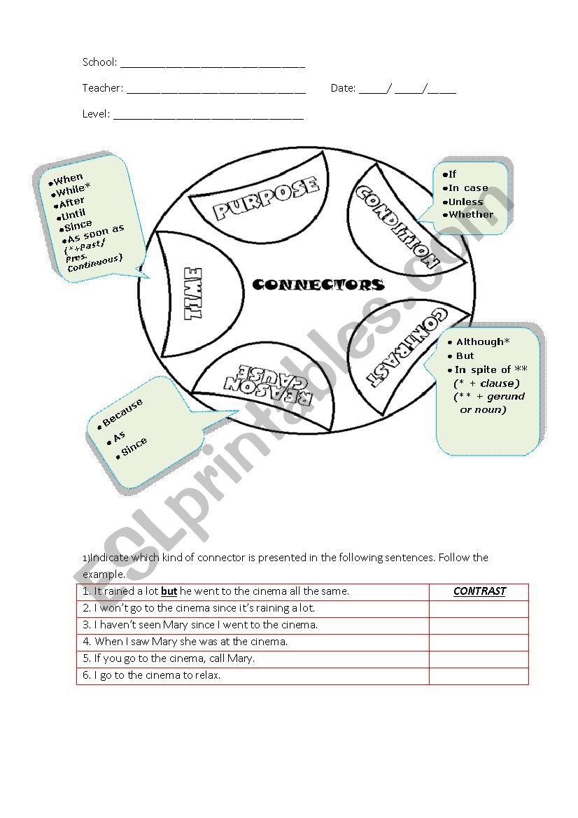 Connectors worksheet