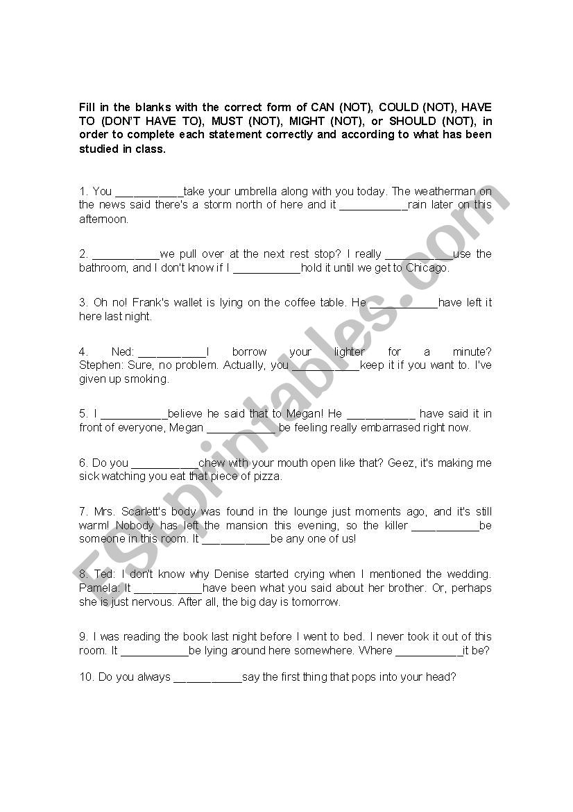 Modals Practice worksheet