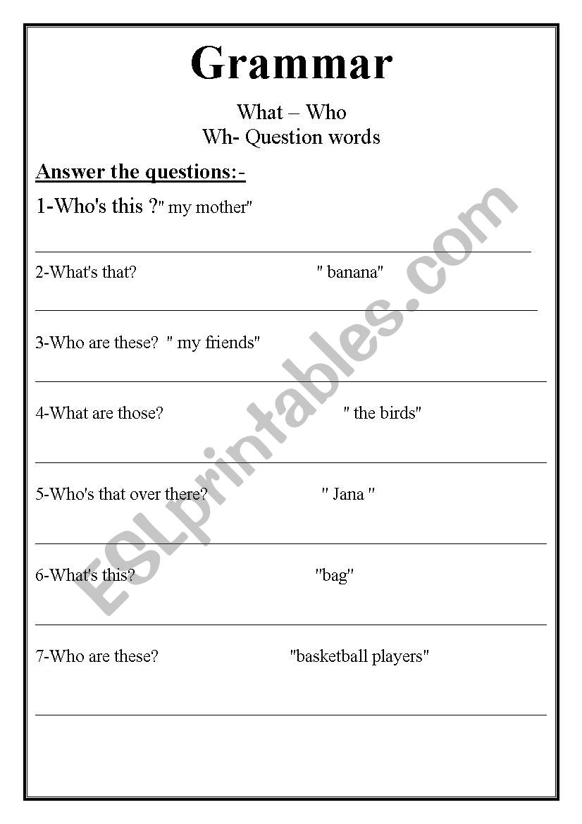 wh question words  worksheet