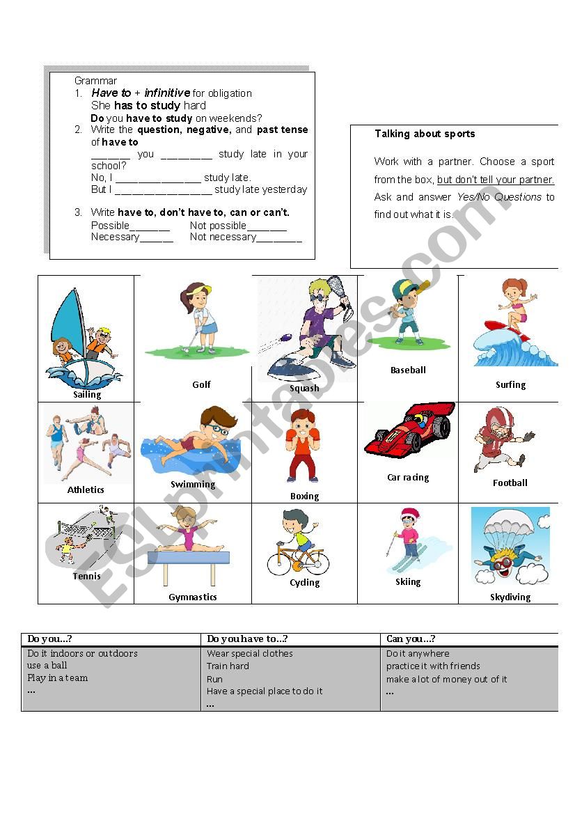 Sports, Can, Can´t Have To + Infinitive - Esl Worksheet By Jenrike