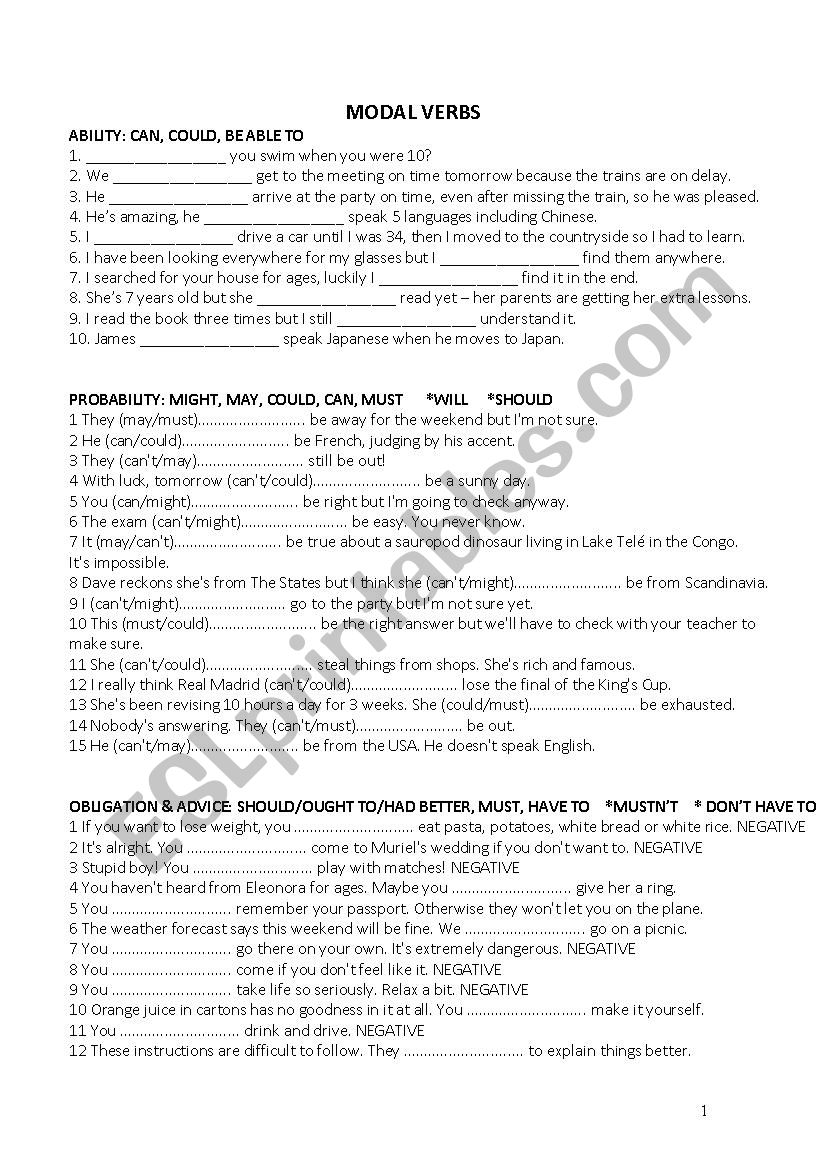 modal verb exercises pdf with answers