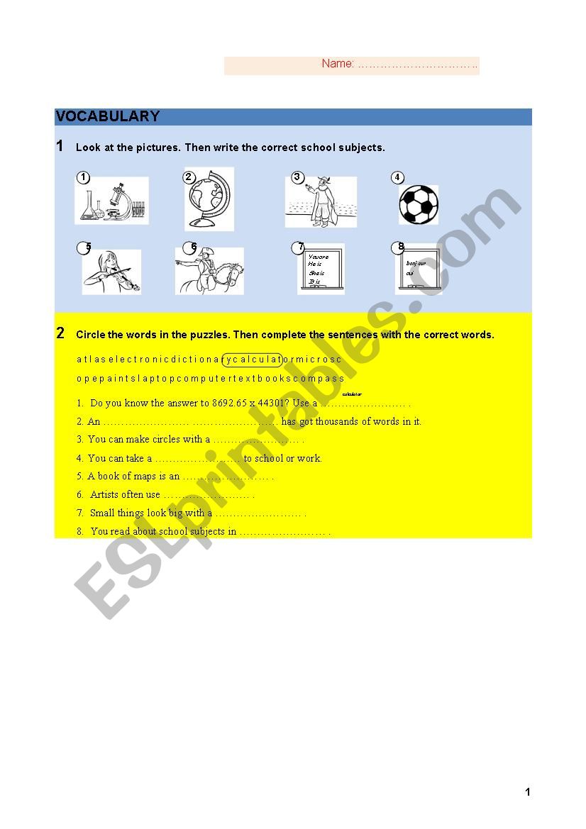 SCHOOL SUBJECTS AND CLASSROOM OBJECTS