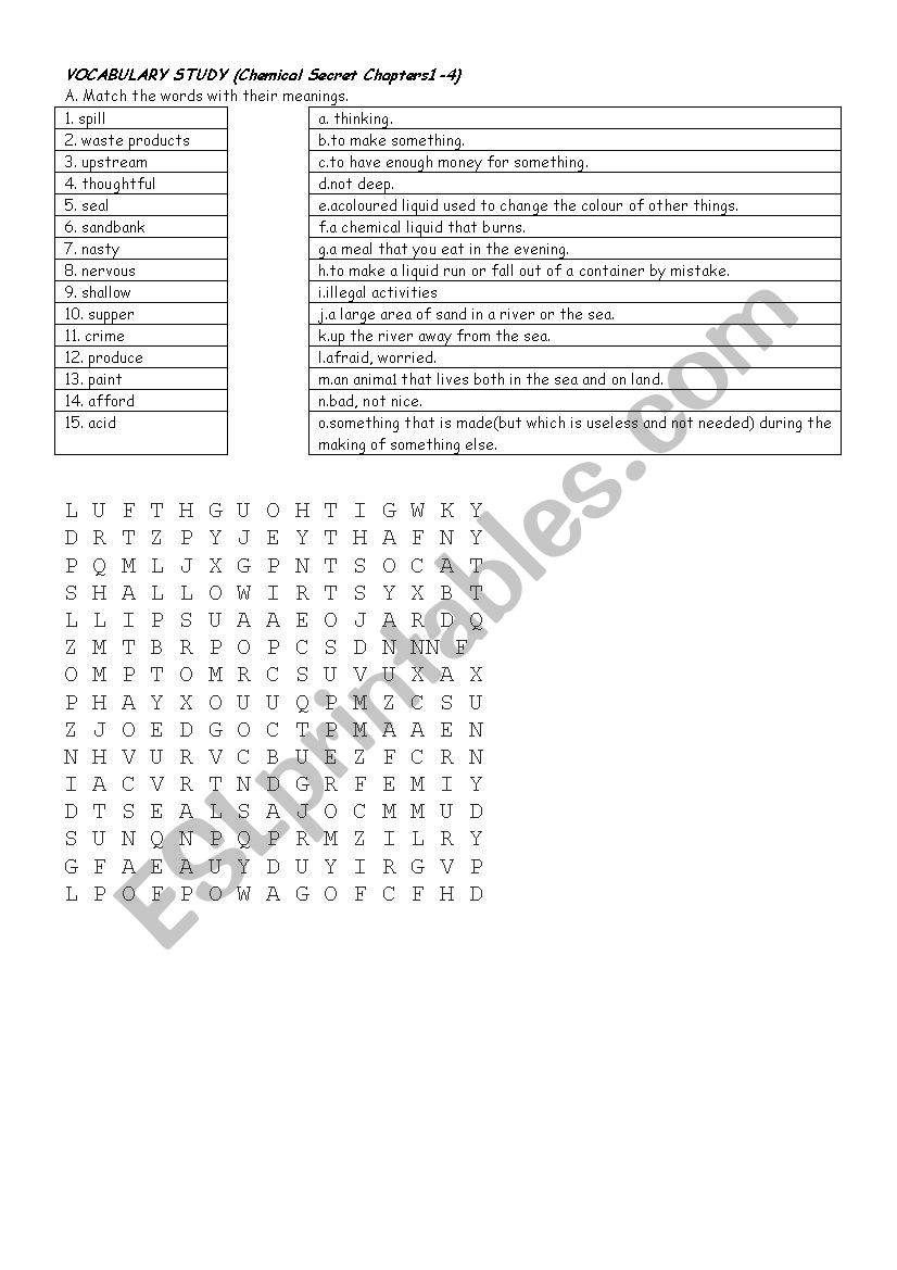 chemical secret vocab worksheet