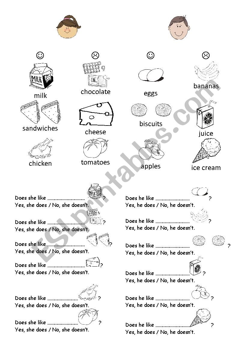 food worksheet