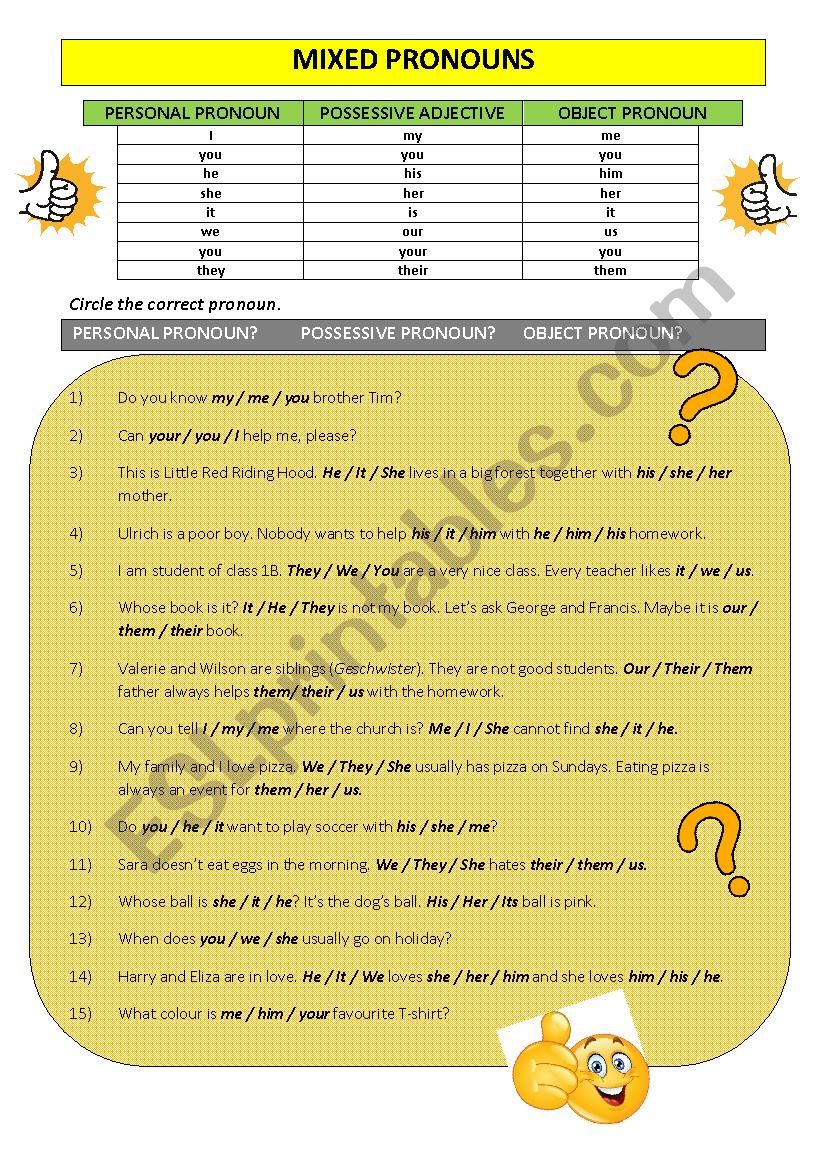 Pronouns Mixed ESL Worksheet By Astigfrasti