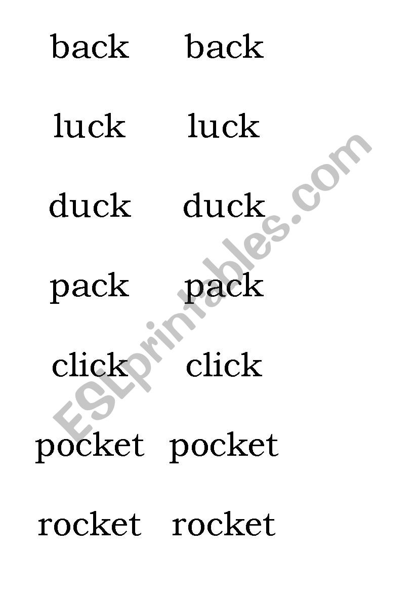 Phonics ck worksheets and flash cards