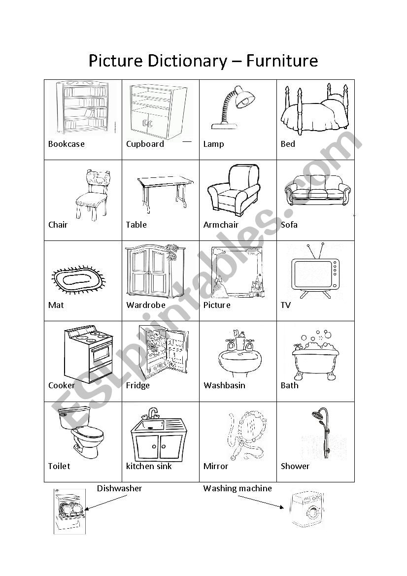 Picture Dictionary – Furniture - ESL worksheet by alipe