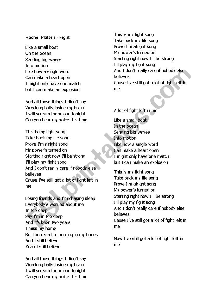 FIGHT SONG Lyrics- Rachel Platten