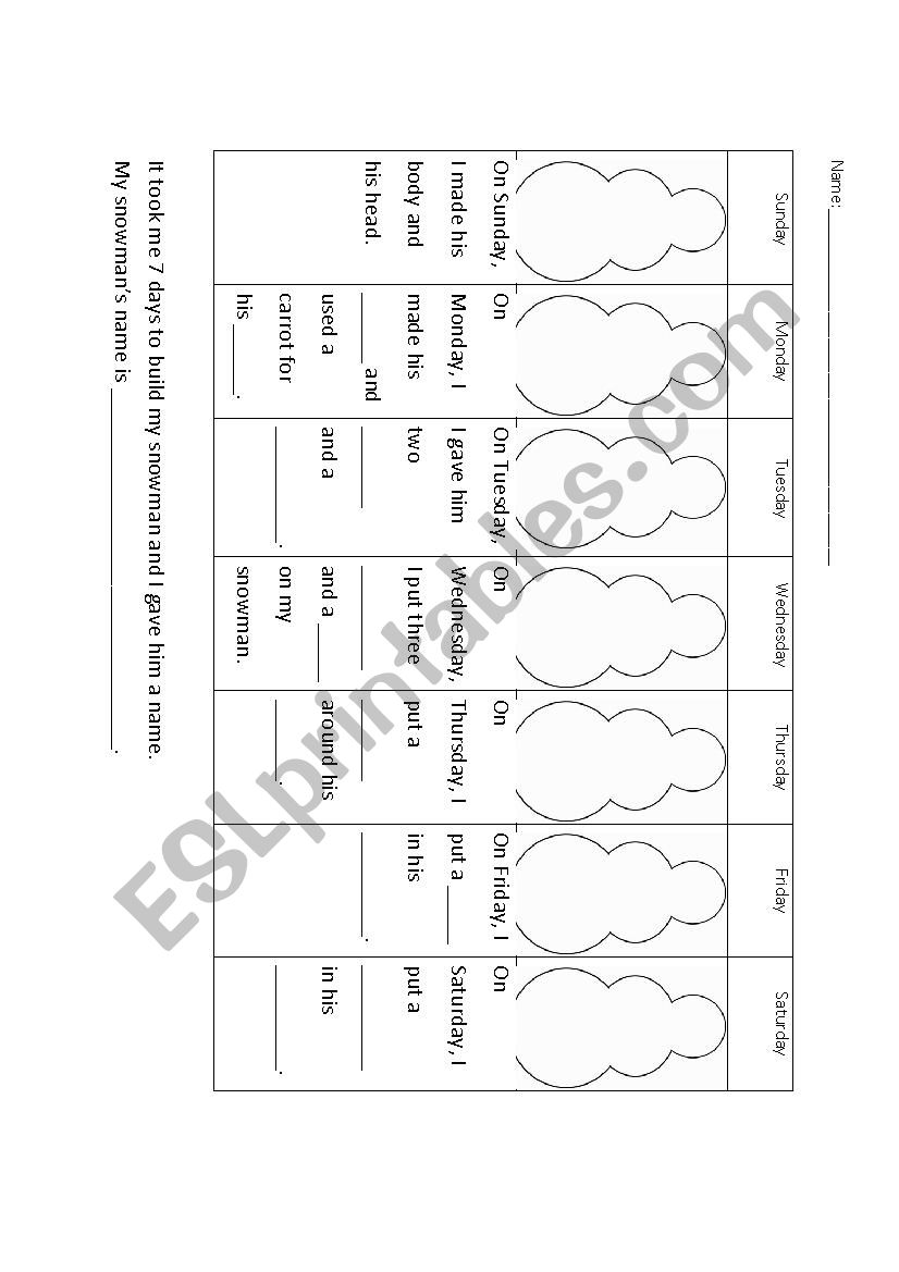 7 days snowman worksheet