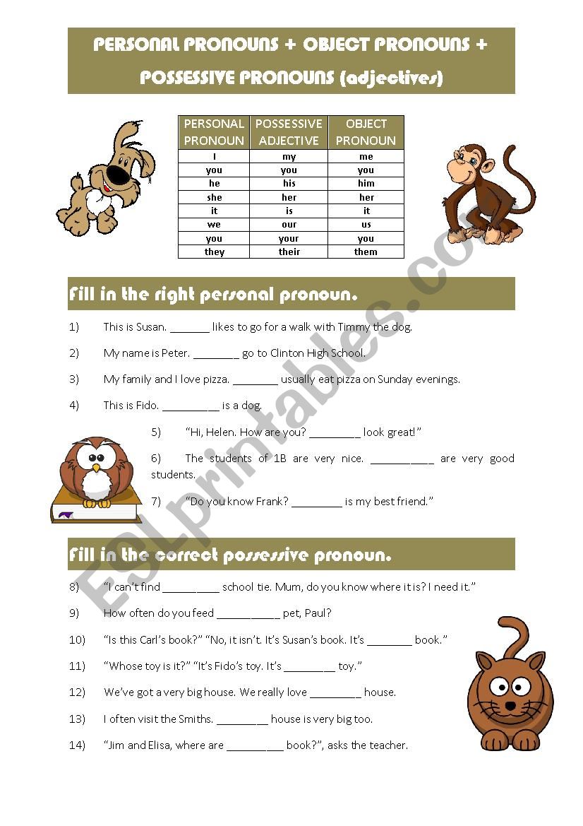 Pronouns Mixed ESL Worksheet By Astigfrasti