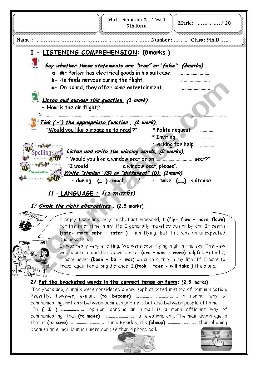 9th form mid- semester 2 test 