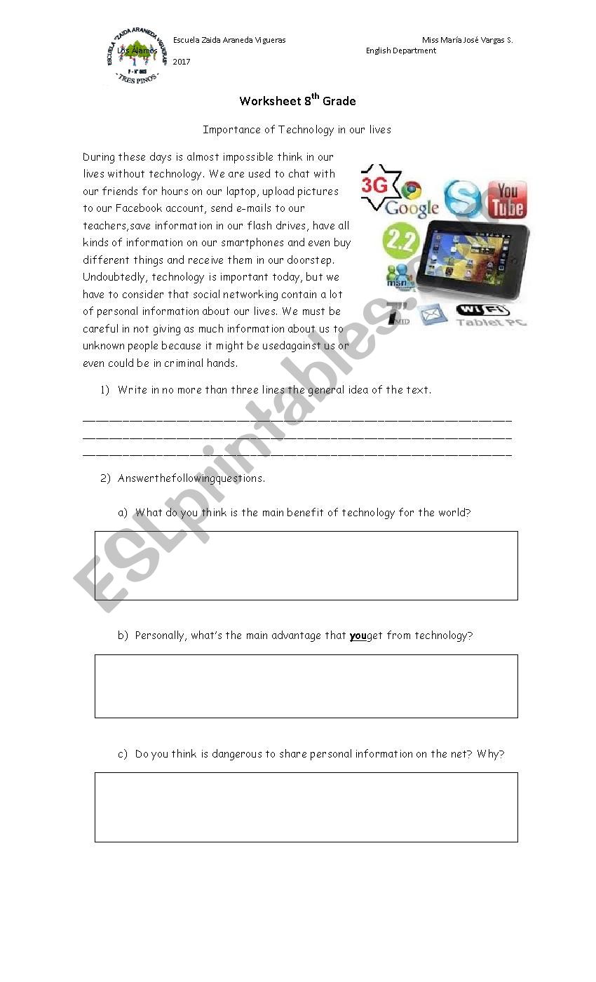 Technology Worksheet worksheet