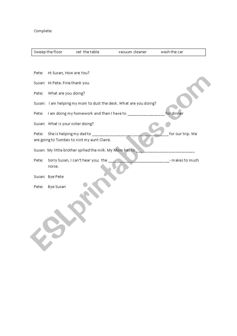 house chores conversation worksheet