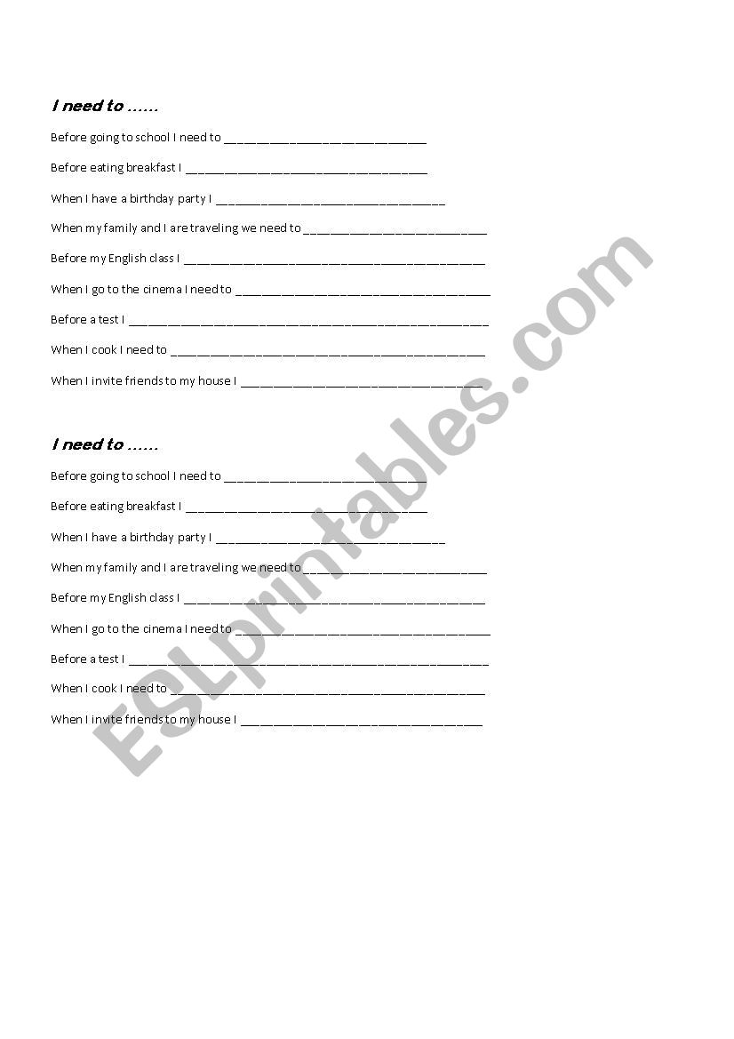 need to - ESL worksheet by yesica25