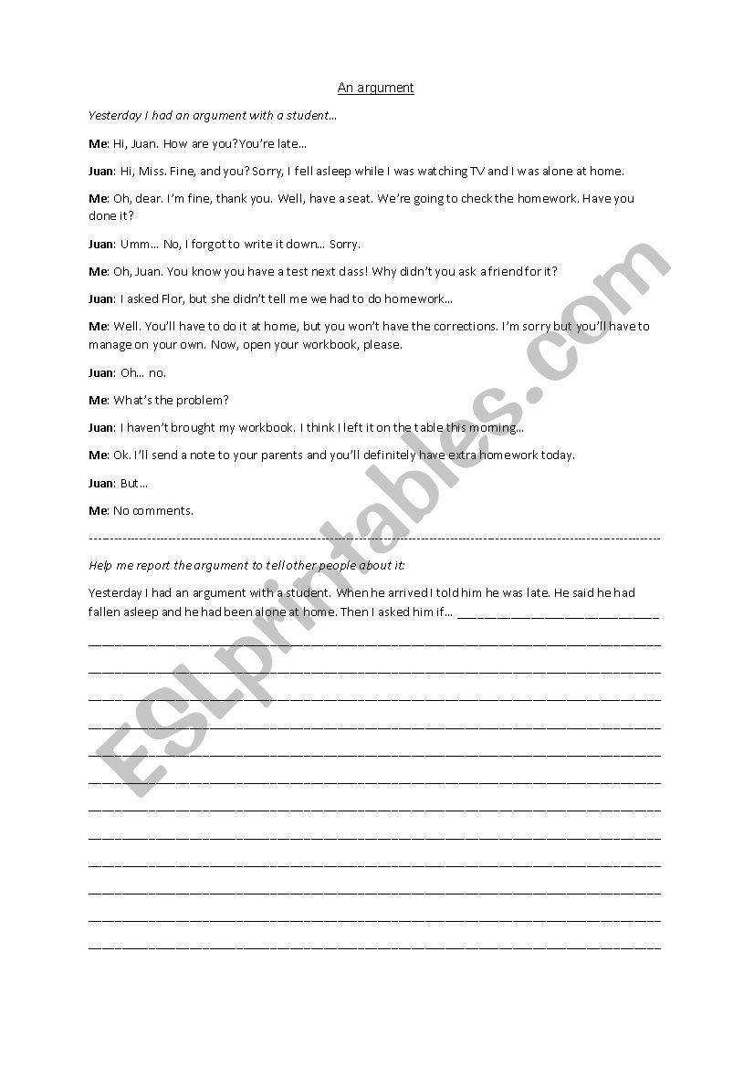Reporting an argument - ESL worksheet by MelisaCarucho