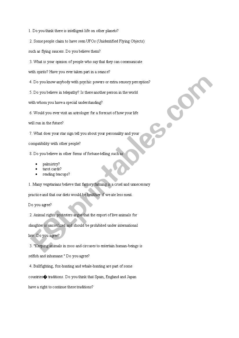 Questions for disscussion - ESL worksheet by Olina1004