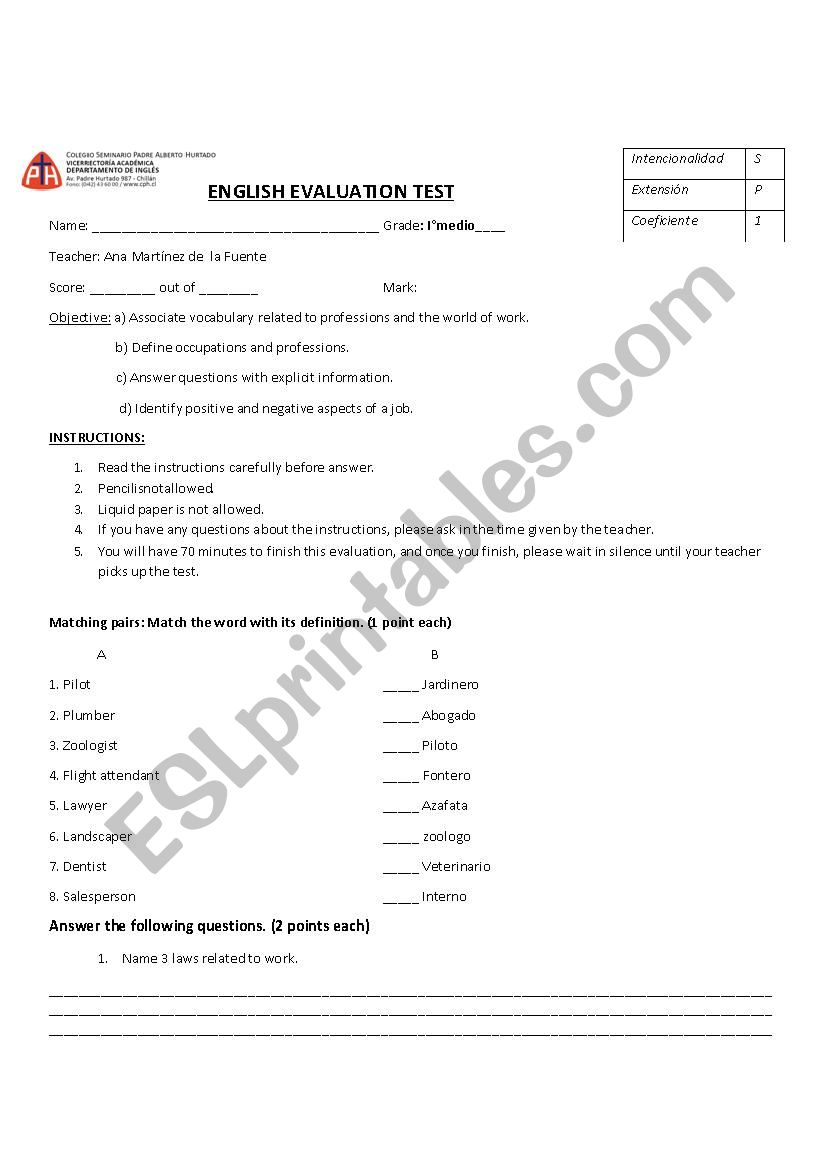 test  worksheet