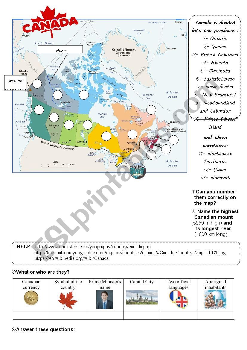 Canada´s webquest - ESL worksheet by nanette25