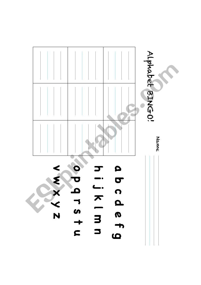 BINGO sheet (l.c letters) worksheet