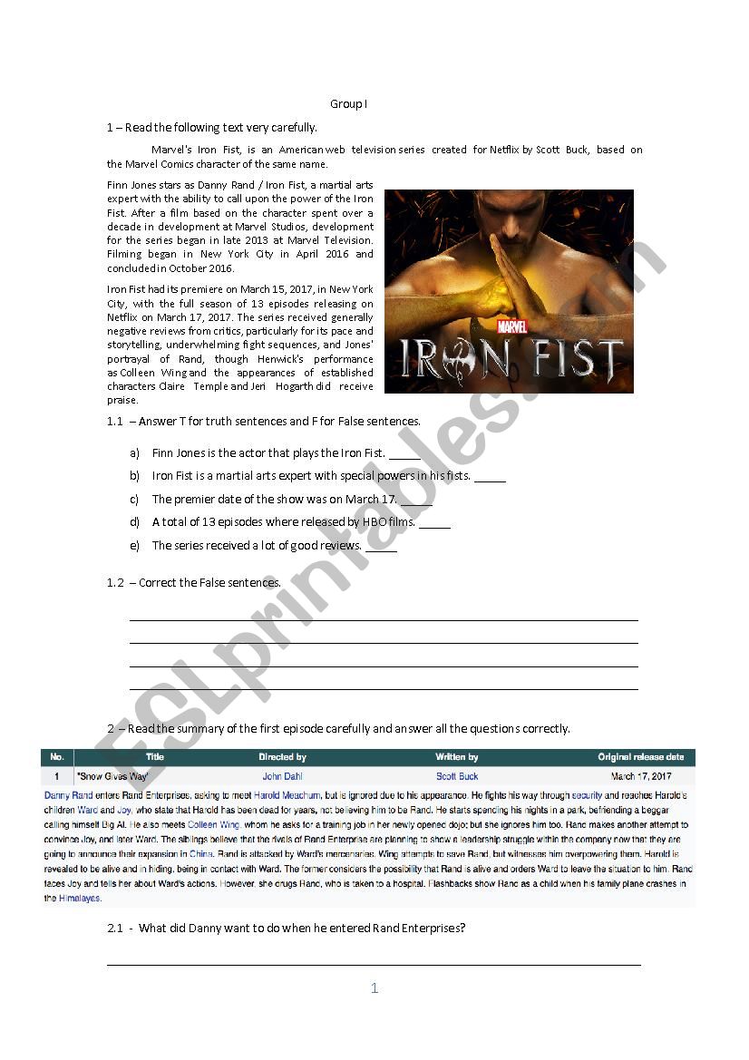 Iron fist test worksheet