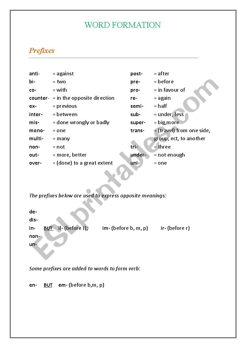 Word Formation worksheet