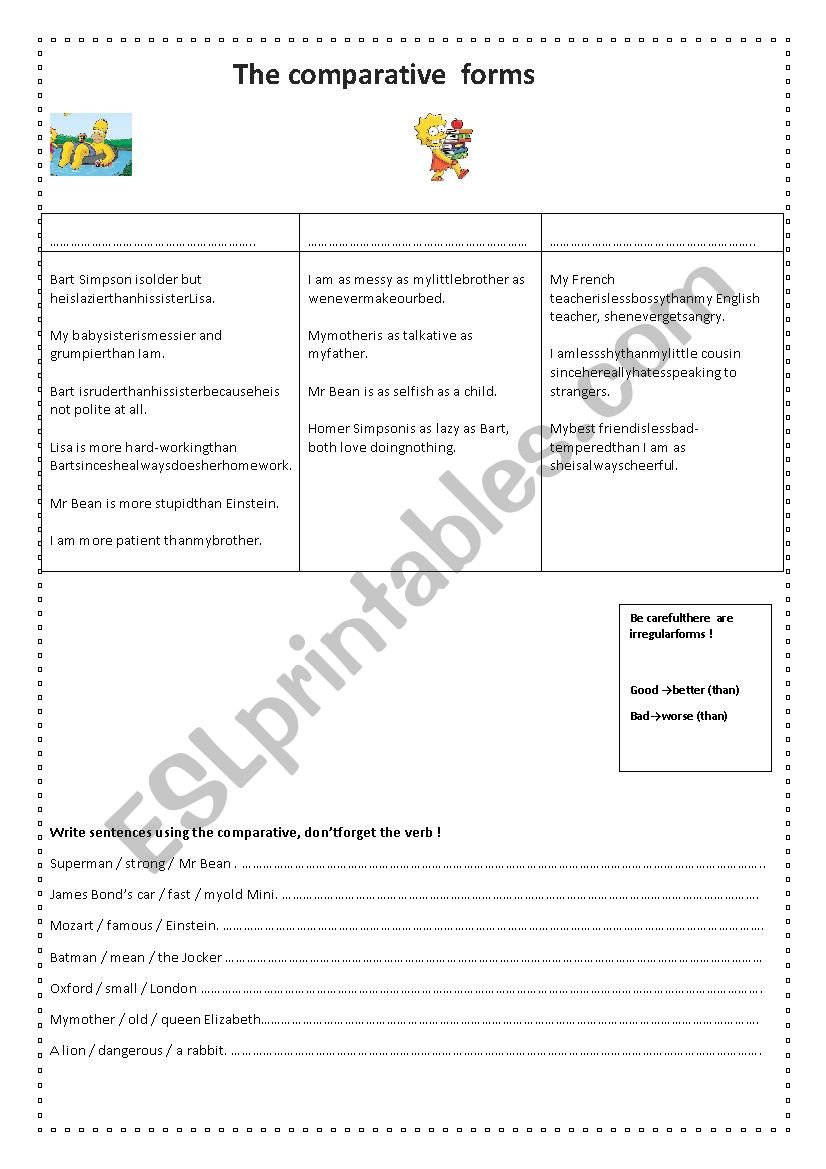 Comparative forms worksheet
